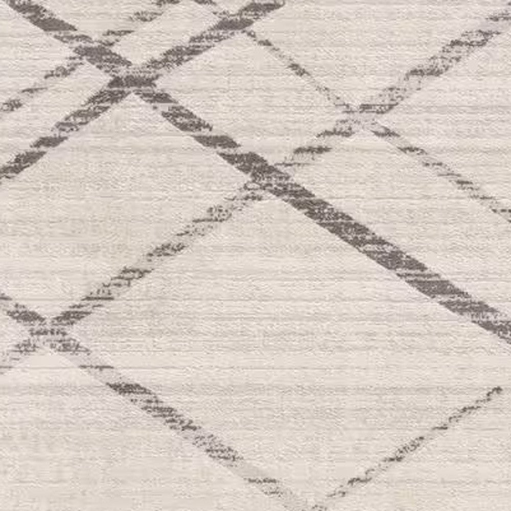 6 Runner Gray and Ivory Geometric Runner Rug Image 6