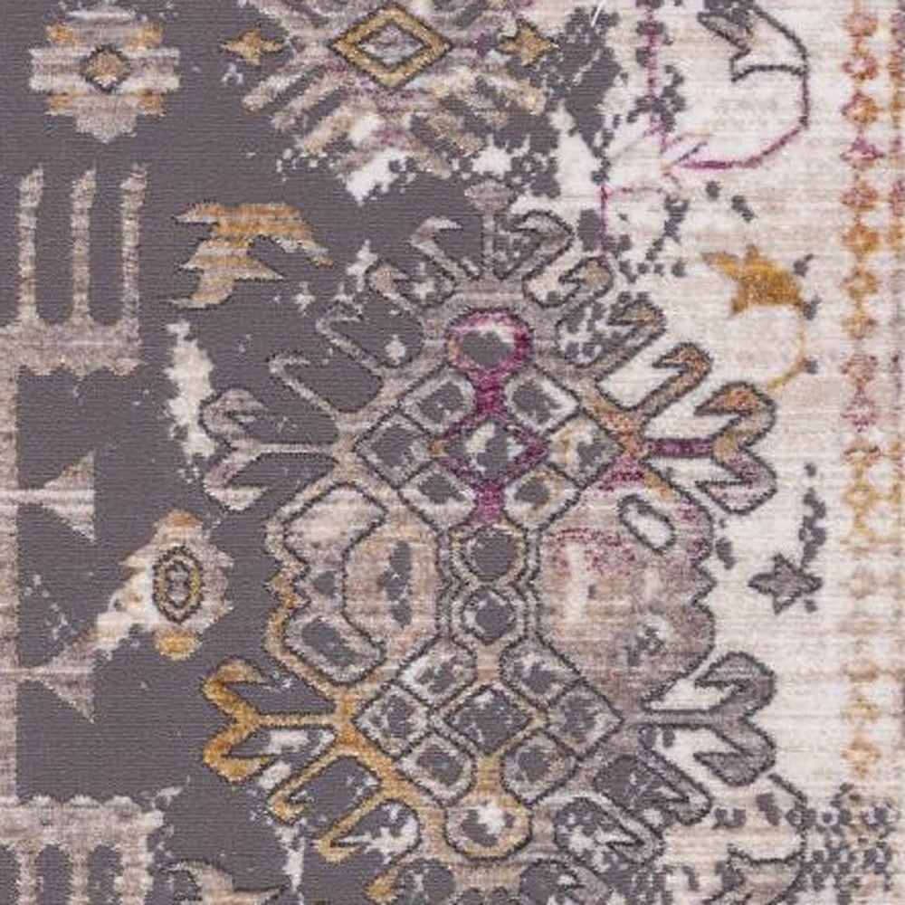 10 Runner Gray and Ivory Oriental Power Loom Runner Rug Image 7