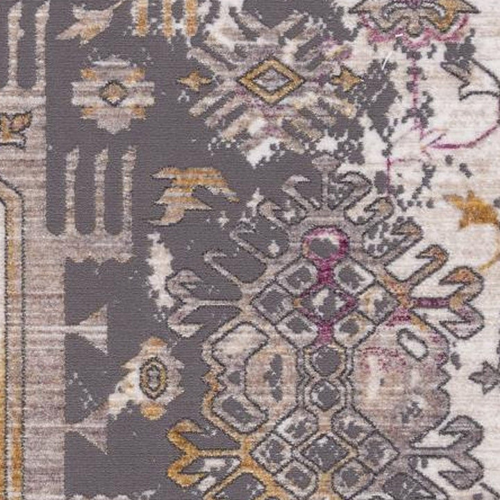 10 Runner Gray and Ivory Oriental Power Loom Runner Rug Image 8