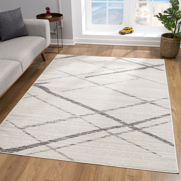 6 Runner Gray and Ivory Geometric Runner Rug Image 11