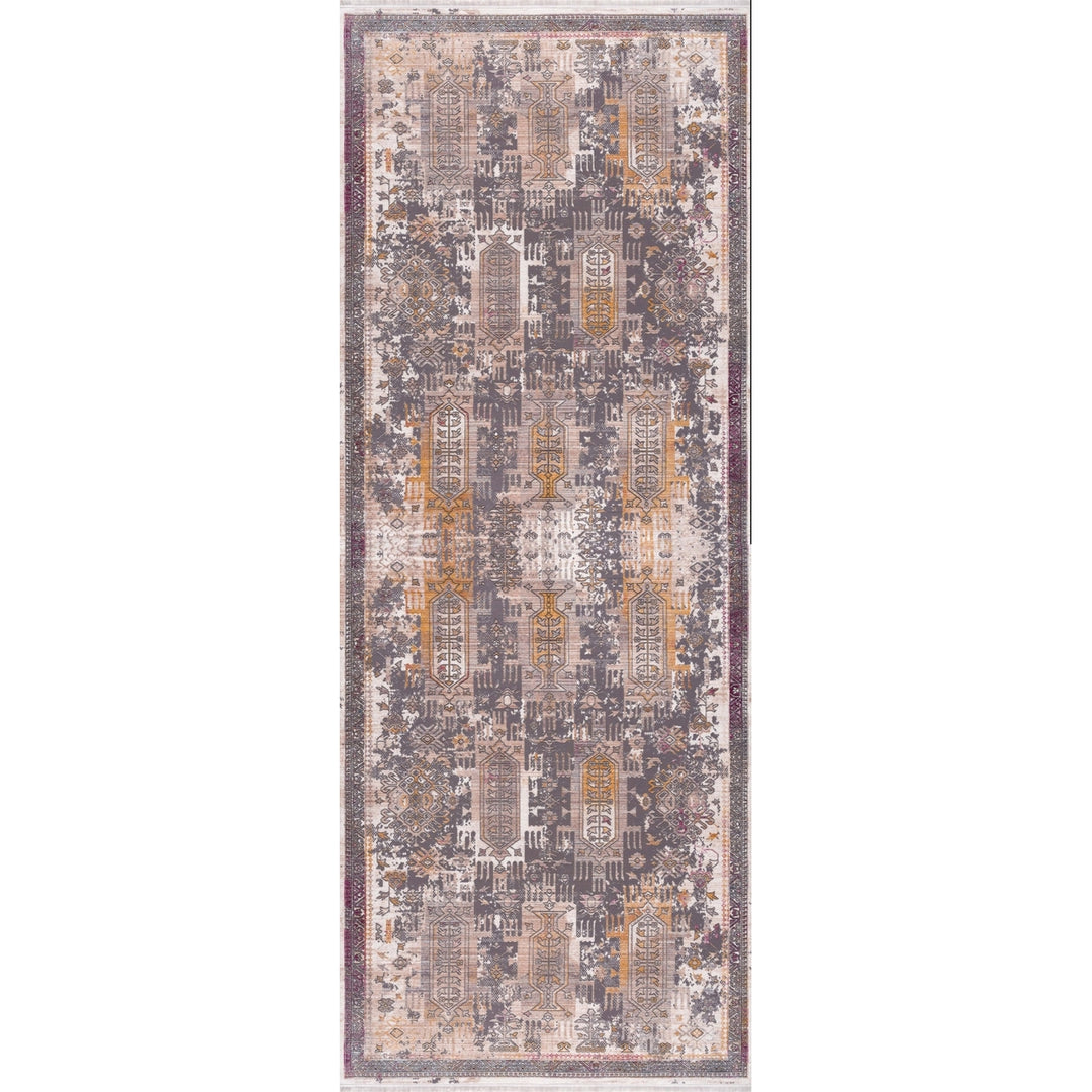 10 Runner Gray and Ivory Oriental Power Loom Runner Rug Image 10