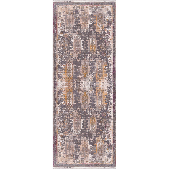 10 Runner Gray and Ivory Oriental Power Loom Runner Rug Image 10