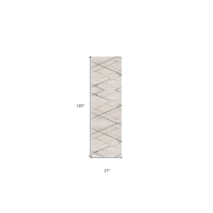 6 Runner Gray and Ivory Geometric Runner Rug Image 12