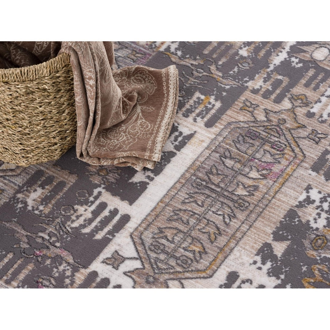 10 Runner Gray and Ivory Oriental Power Loom Runner Rug Image 11