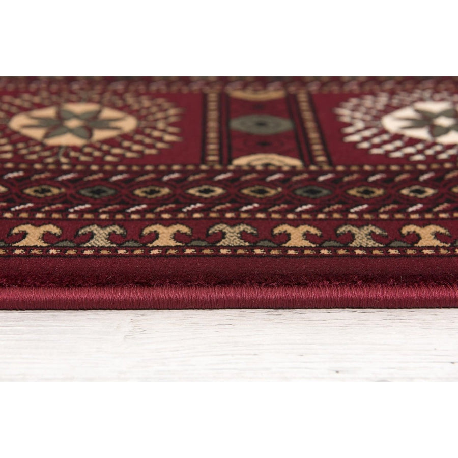 5 x 8 Red and Ivory Floral Medallion Power Loom Area Rug Image 1