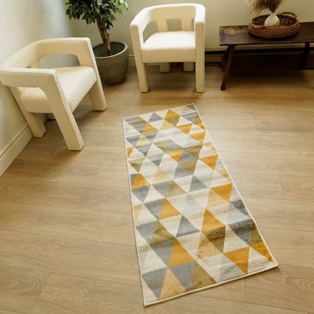 6 x 9 Yellow and Ivory Geometric Area Rug Image 8