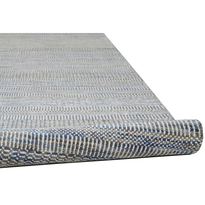 10 Silver Wool Striped Hand Knotted Runner Rug Image 4