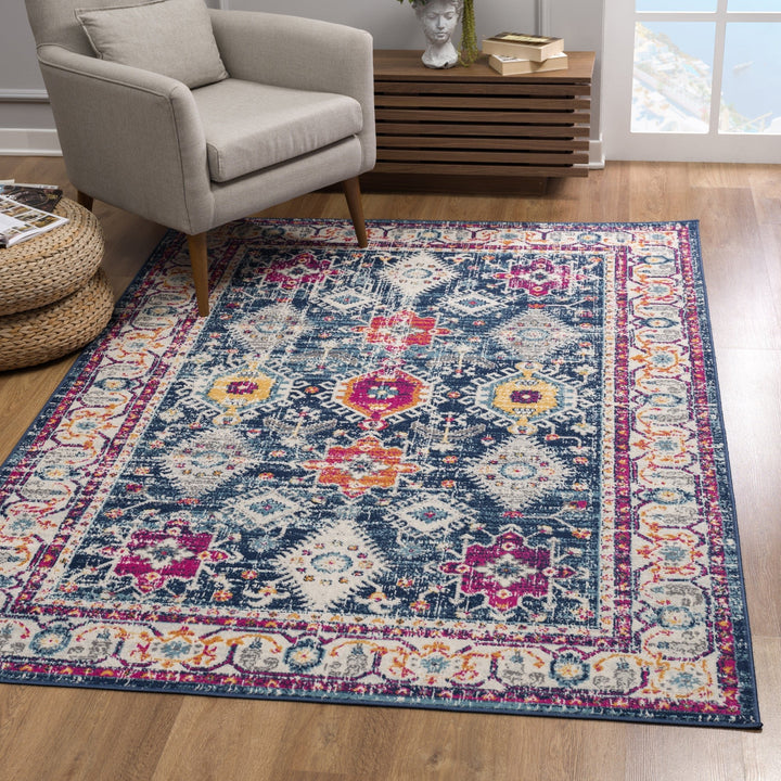 12 Runner Blue and Ivory Oriental Runner Rug Image 1