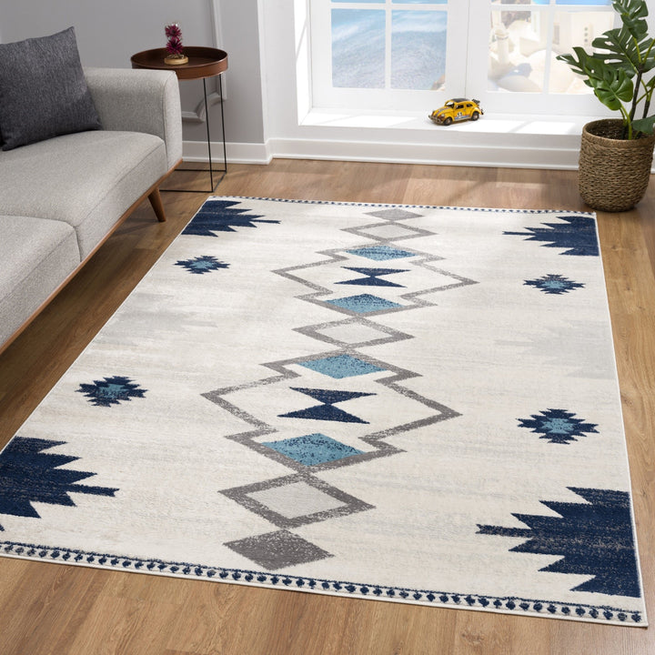 2 X 4 Blue and Ivory Southwestern Area Rug Image 4