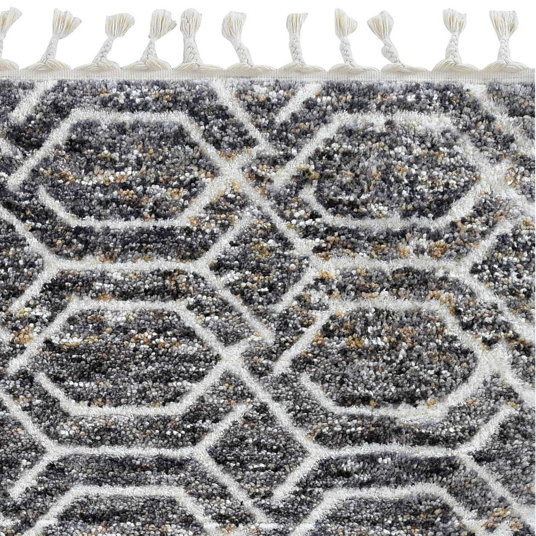 5X7 Silver Ivory Hand Tufted Vermicular Indoor Area Rug Image 3