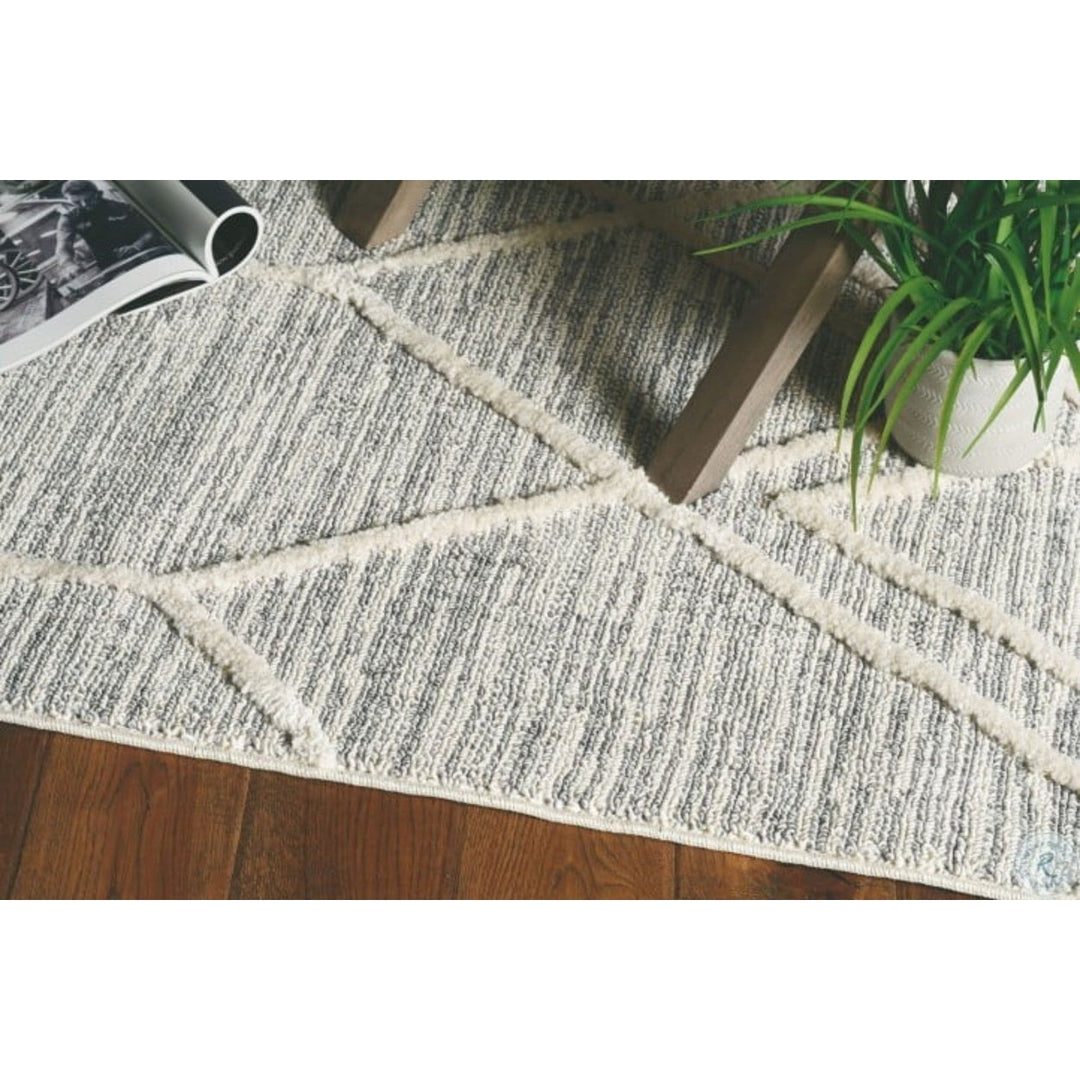 8X11 Ivory Grey Machine Woven Geometric Indoor Area Rug Image 5