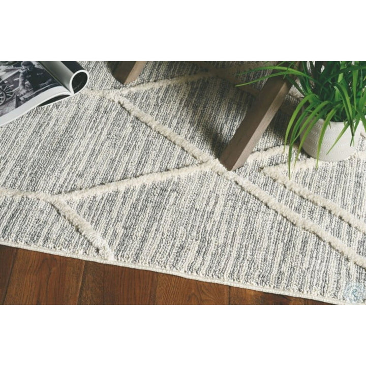 8X11 Ivory Grey Machine Woven Geometric Indoor Area Rug Image 5