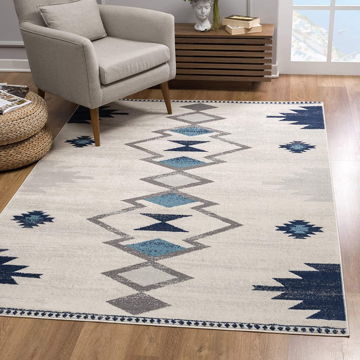 2 X 4 Blue and Ivory Southwestern Area Rug Image 7