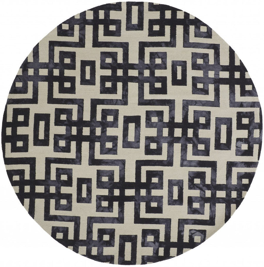 10 X 14 Ivory And Black Wool Tufted Handmade Area Rug Image 1