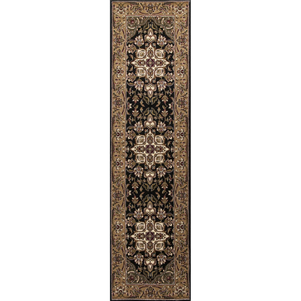 10X13 Black Beige Machine Woven Floral Medallion Indoor Area Rug Image 2