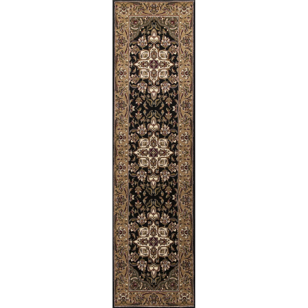 10X13 Black Beige Machine Woven Floral Medallion Indoor Area Rug Image 2