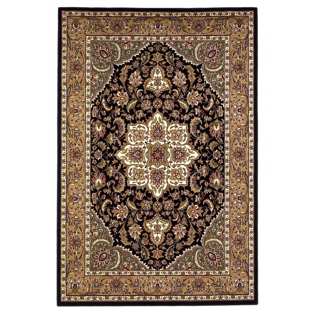 10X13 Black Beige Machine Woven Floral Medallion Indoor Area Rug Image 5