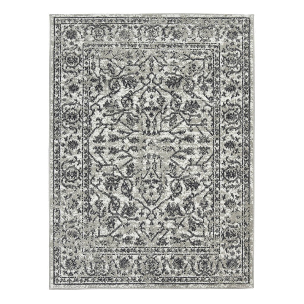 10 x 14 Gray Floral Power Loom Area Rug Image 1