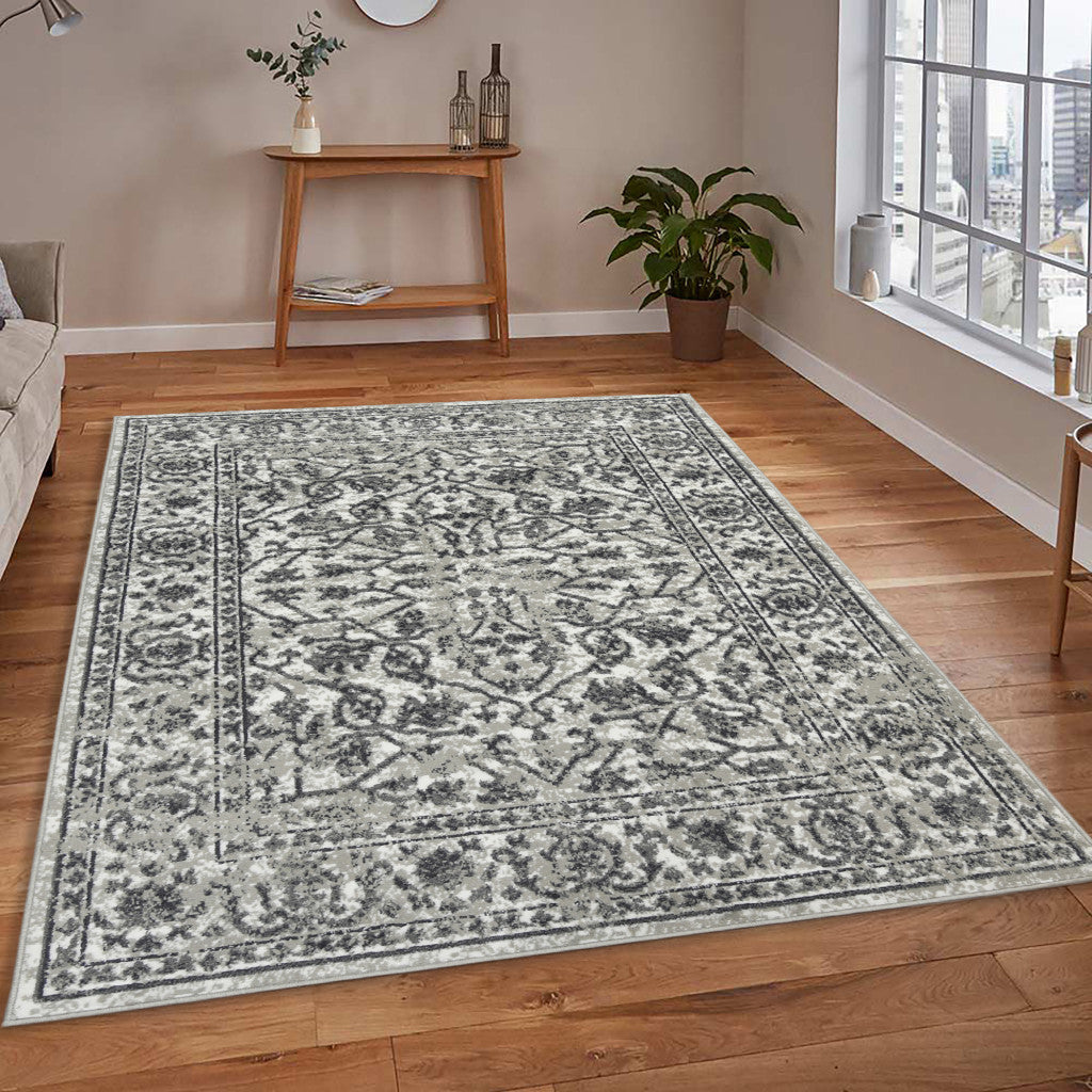 10 x 14 Gray Floral Power Loom Area Rug Image 3