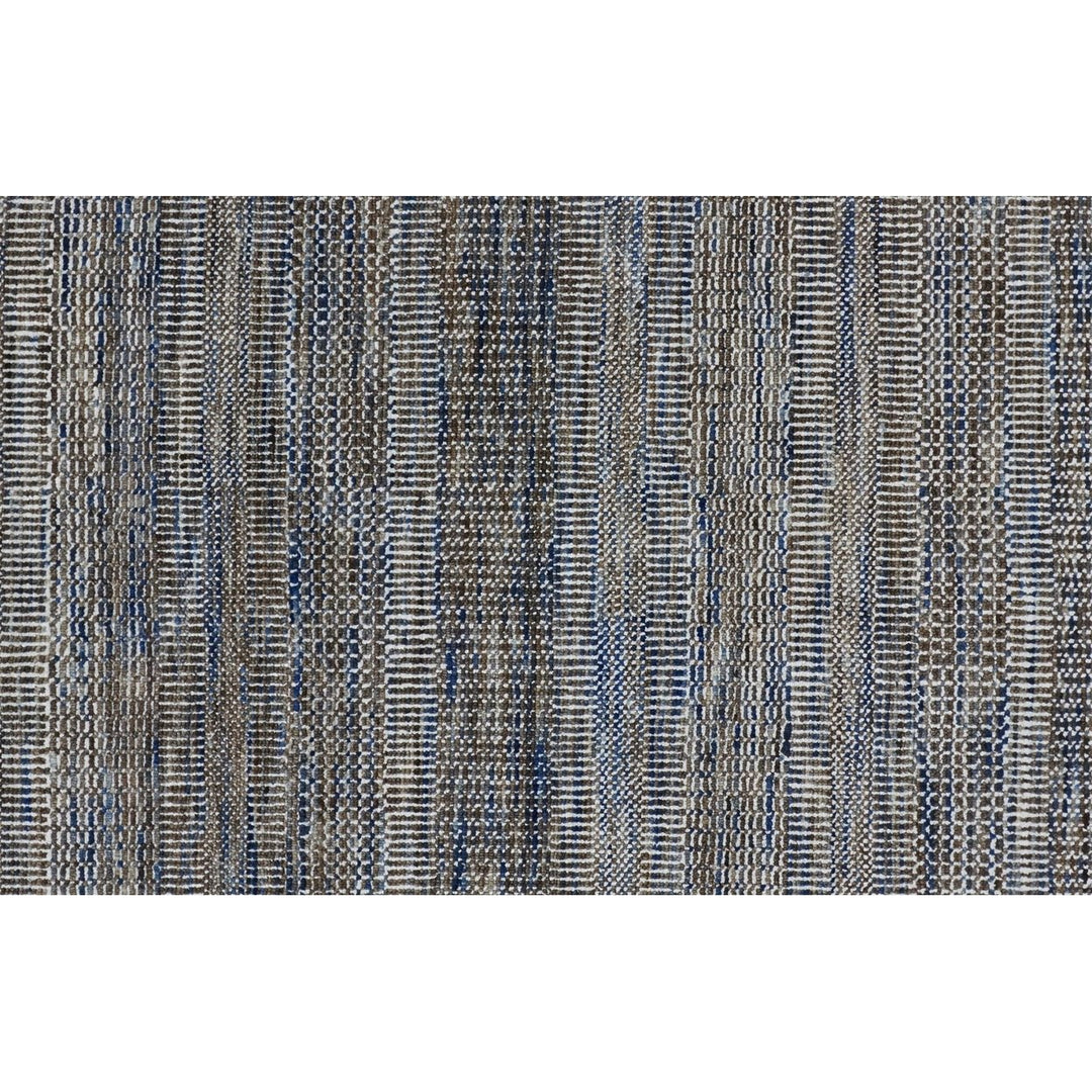 12 Gray Wool Striped Hand Knotted Runner Rug Image 6