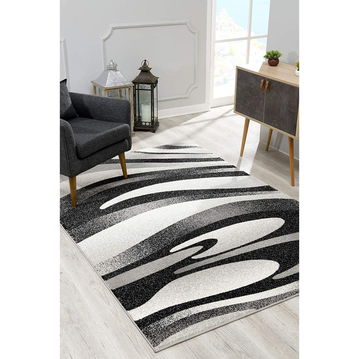 10 Black Gray and White Marble Power Loom Runner Rug Image 1