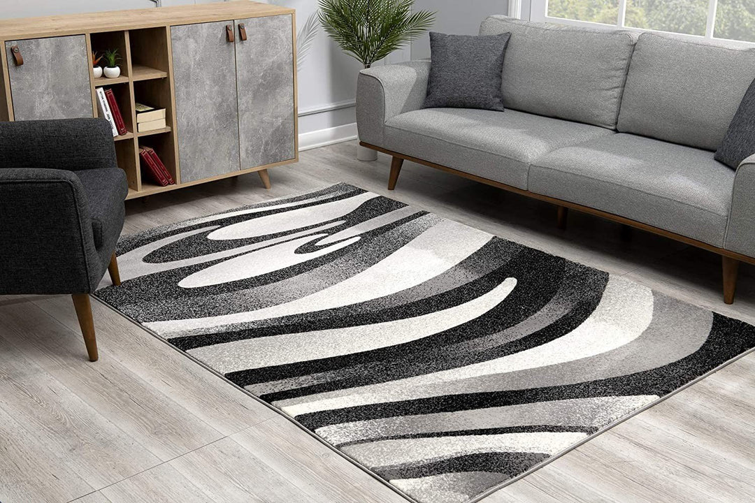 10 Black Gray and White Marble Power Loom Runner Rug Image 1