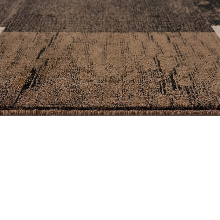 10 Brown Checkered Power Loom Runner Rug Image 1