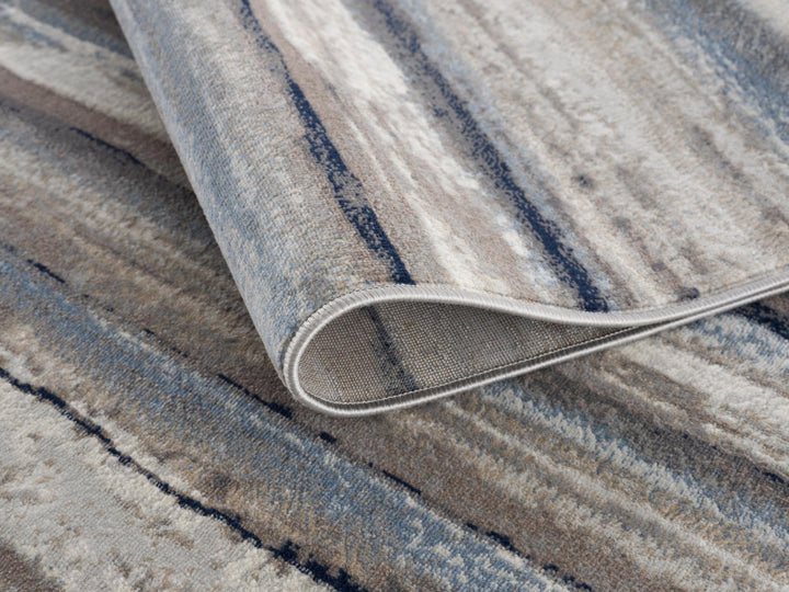 8 X 11 Blue And Beige Distressed Stripes Area Rug Image 7