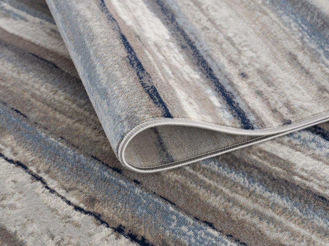 8 X 11 Blue And Beige Distressed Stripes Area Rug Image 1