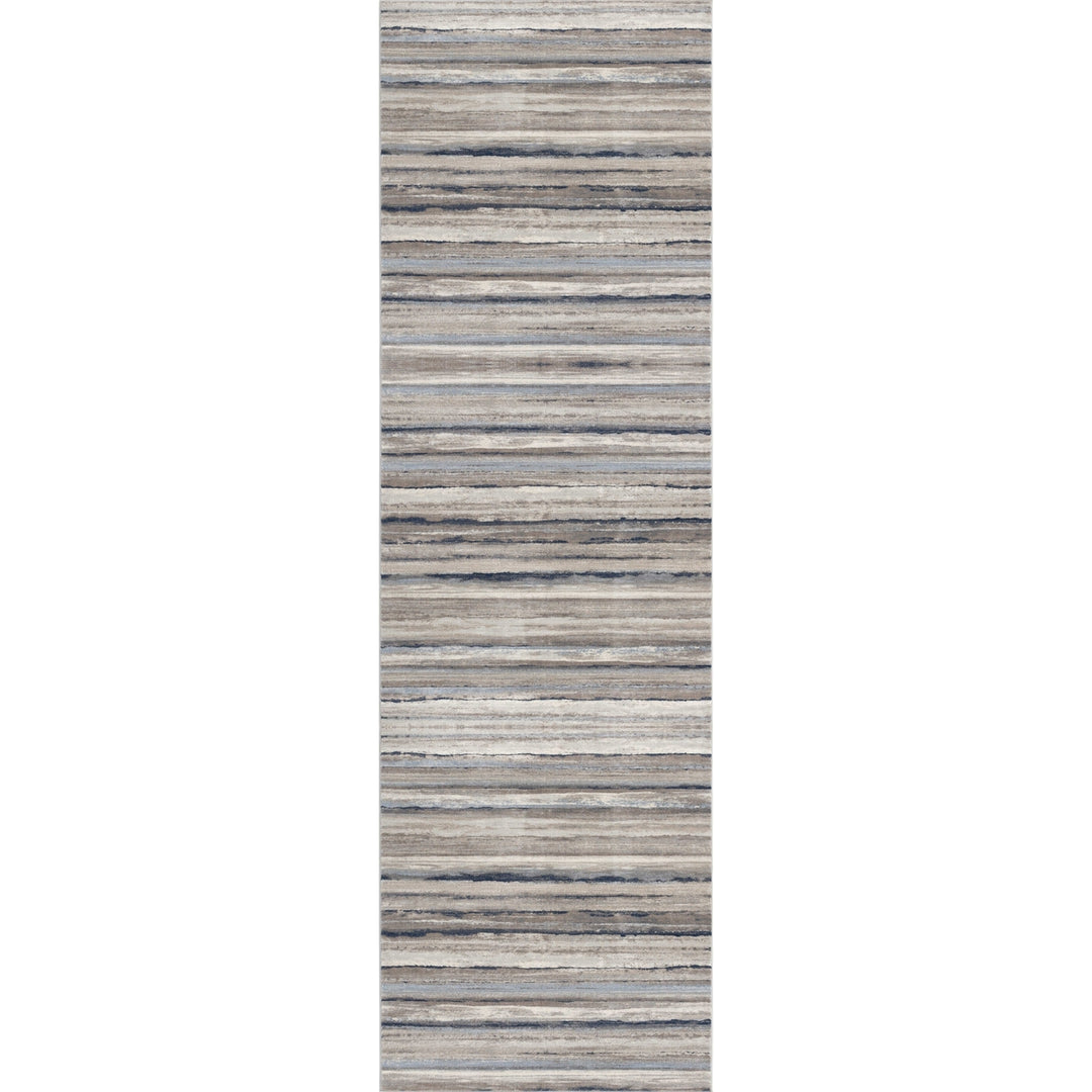 8 X 11 Blue And Beige Distressed Stripes Area Rug Image 12