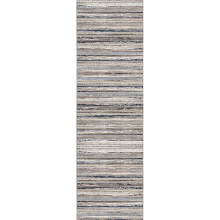 8 X 11 Blue And Beige Distressed Stripes Area Rug Image 12