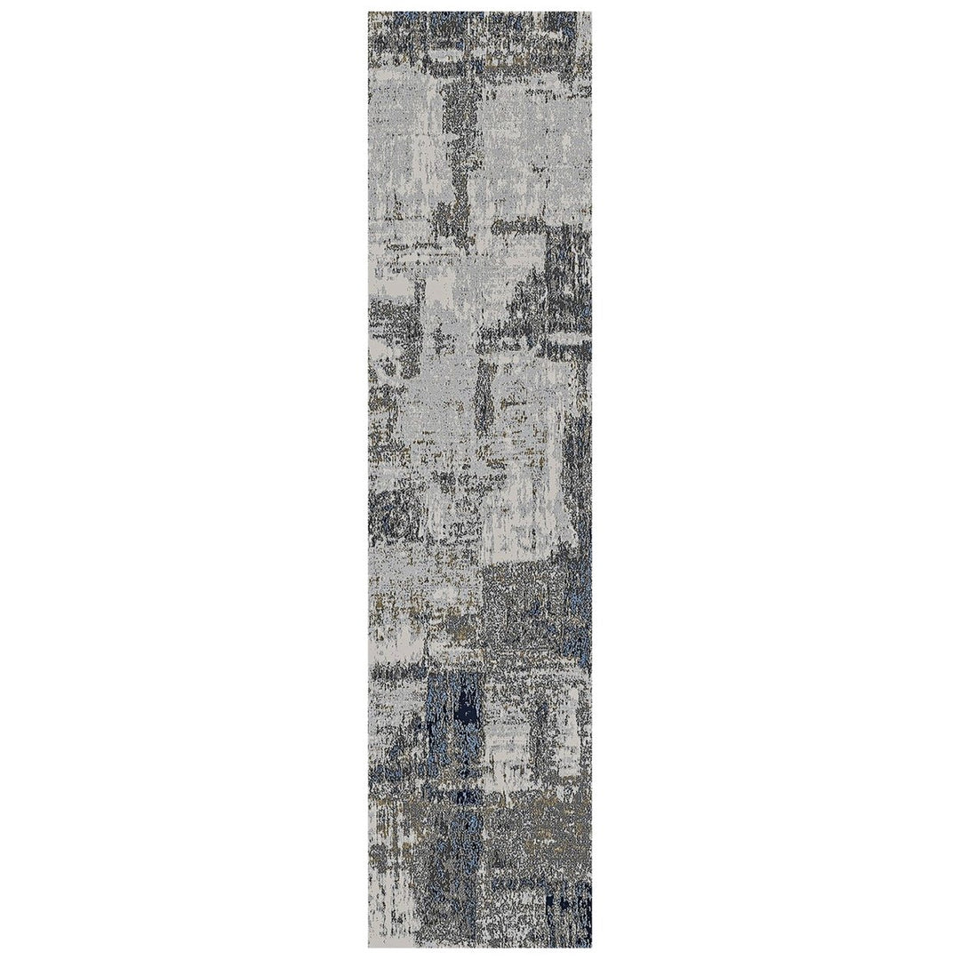 10 Gray and Blue Abstract Power Loom Runner Rug Image 1