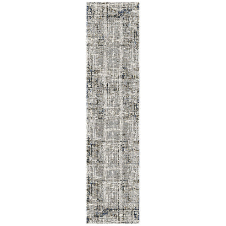 10 Gray and Gold Abstract Power Loom Runner Rug Image 1