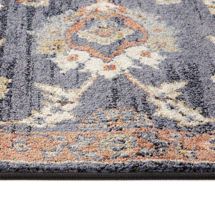 8 x 10 Navy Blue Floral Power Loom Area Rug With Fringe Image 7