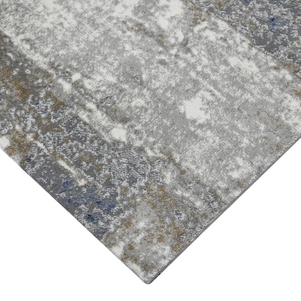 10 Gray and Blue Abstract Power Loom Runner Rug Image 6