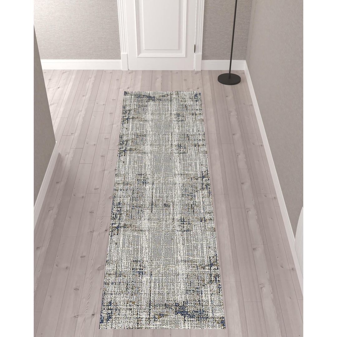 10 Gray and Gold Abstract Power Loom Runner Rug Image 8