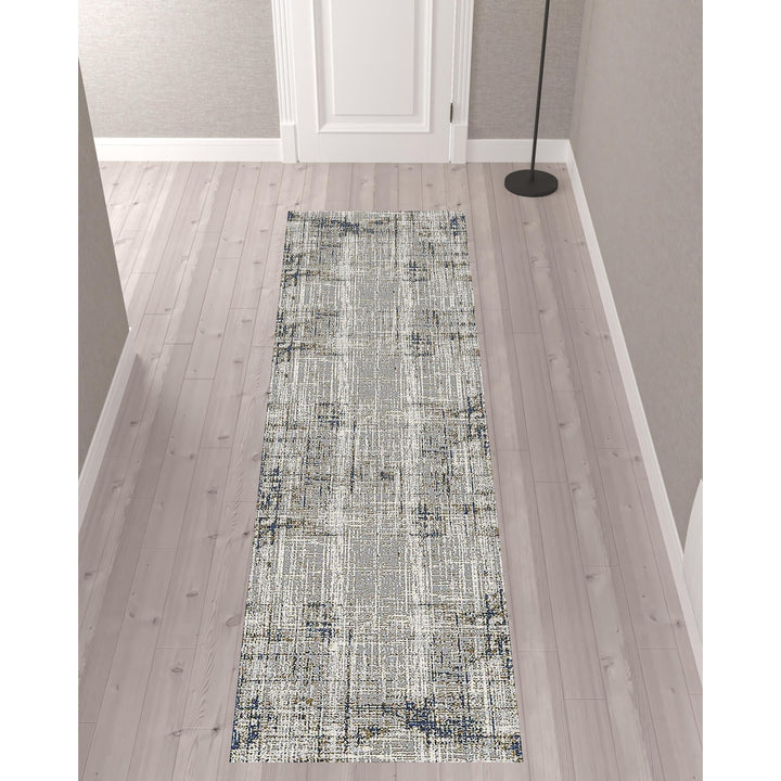 10 Gray and Gold Abstract Power Loom Runner Rug Image 8