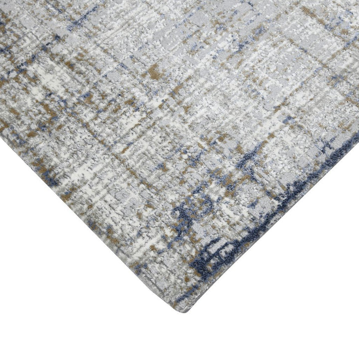 10 Gray and Gold Abstract Power Loom Runner Rug Image 9