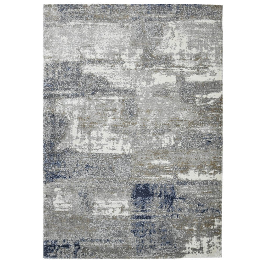 10 Gray and Blue Abstract Power Loom Runner Rug Image 12