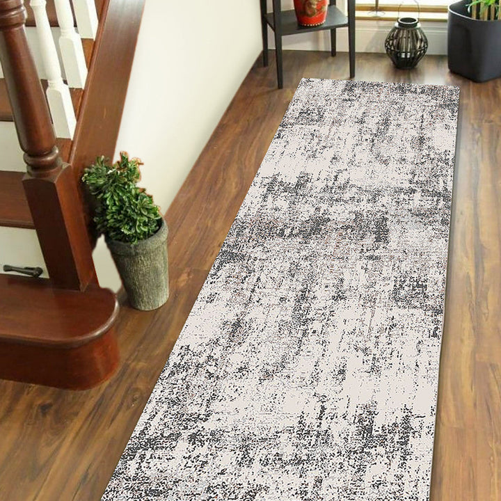 10 Gray and Ivory Abstract Power Loom Runner Rug Image 7