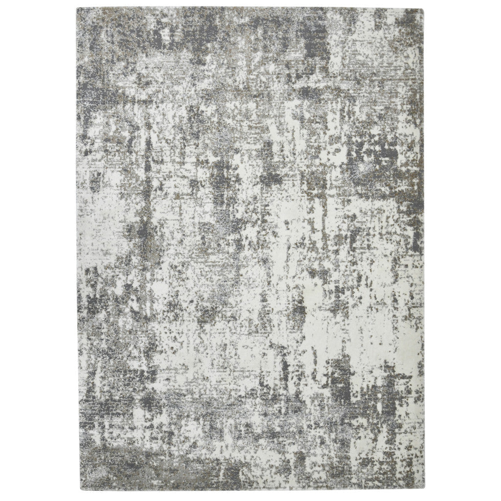 10 Gray and Ivory Abstract Power Loom Runner Rug Image 11