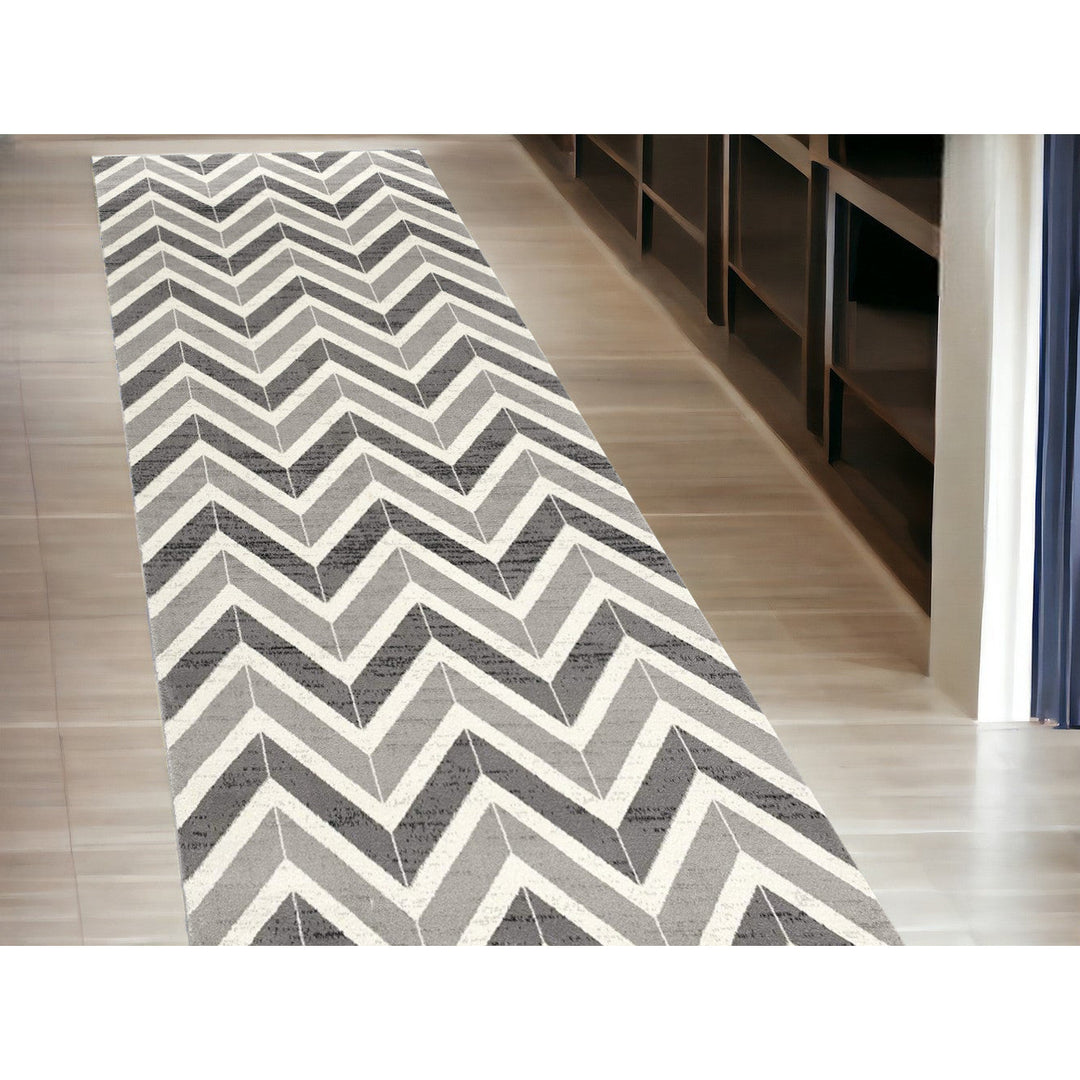 10 Gray Chevron Power Loom Runner Rug Image 1