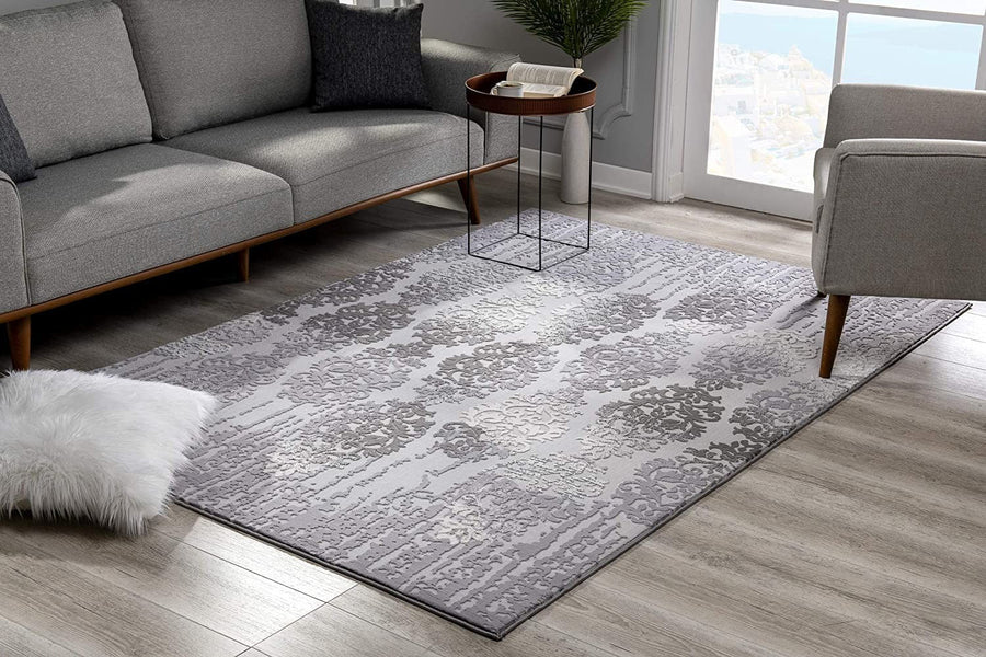 6 X 9 Gray Damask Power Loom Area Rug Image 1