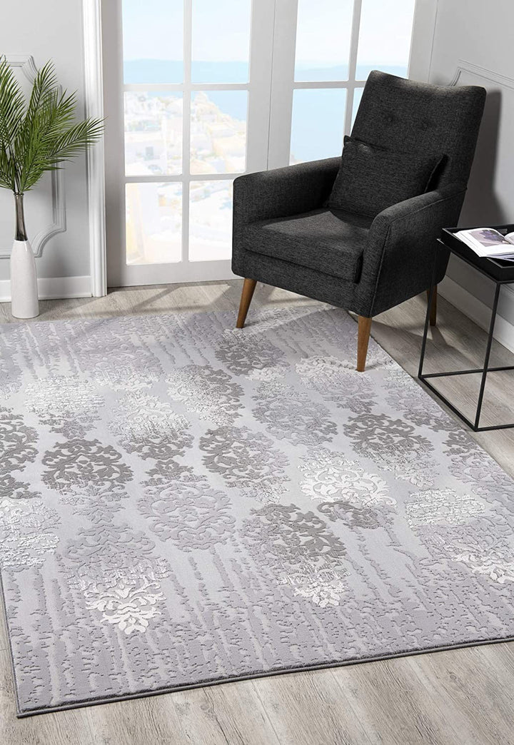 6 X 9 Gray Damask Power Loom Area Rug Image 8