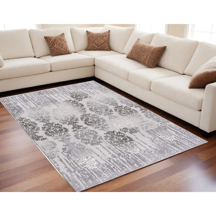 6 X 9 Gray Damask Power Loom Area Rug Image 12