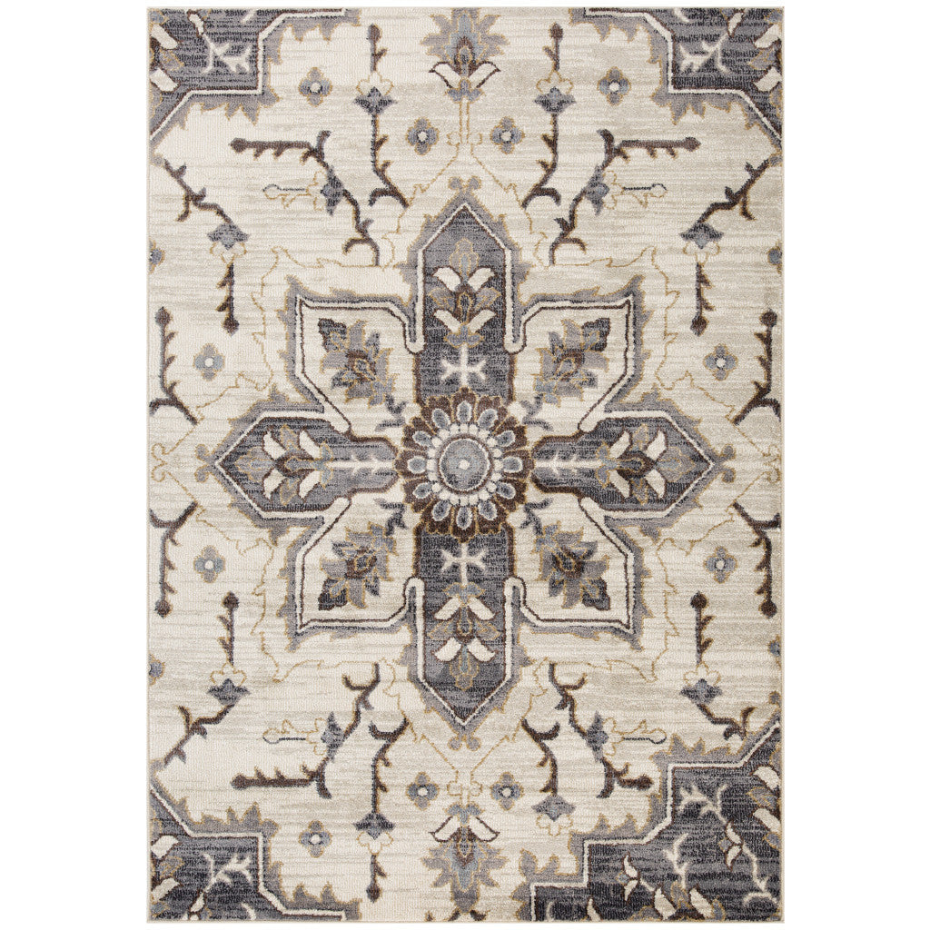 8 x 10 Blue and Ivory Medallion Power Loom Area Rug Image 1