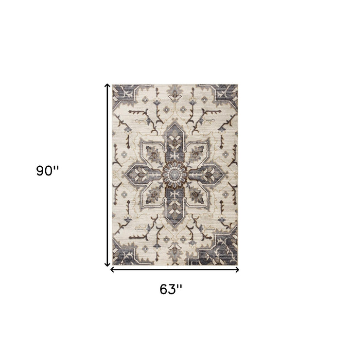 8 x 10 Blue and Ivory Medallion Power Loom Area Rug Image 1