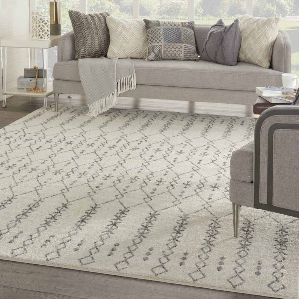 10 Gray Geometric Power Loom Runner Rug Image 6