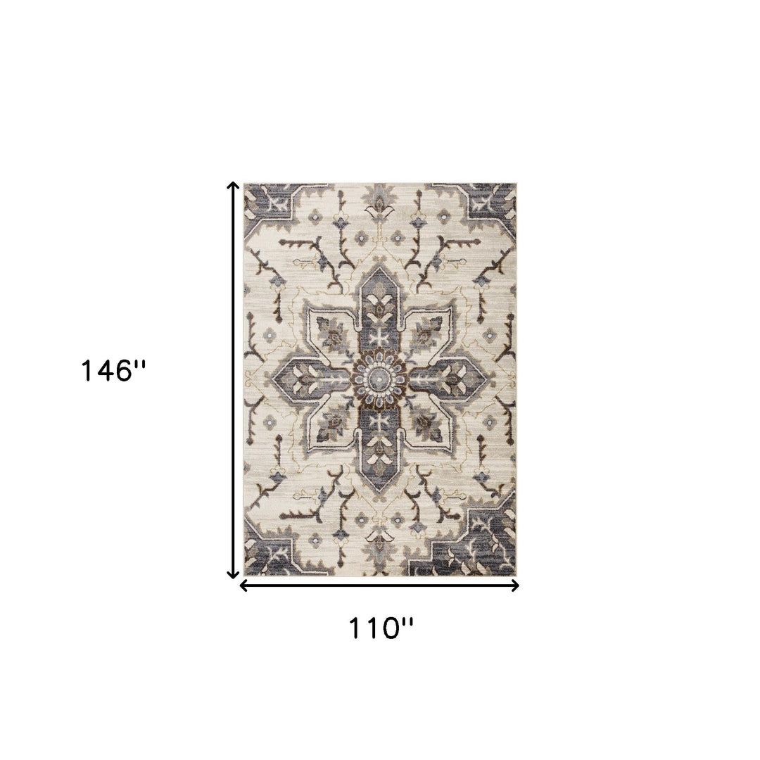 8 x 10 Blue and Ivory Medallion Power Loom Area Rug Image 4