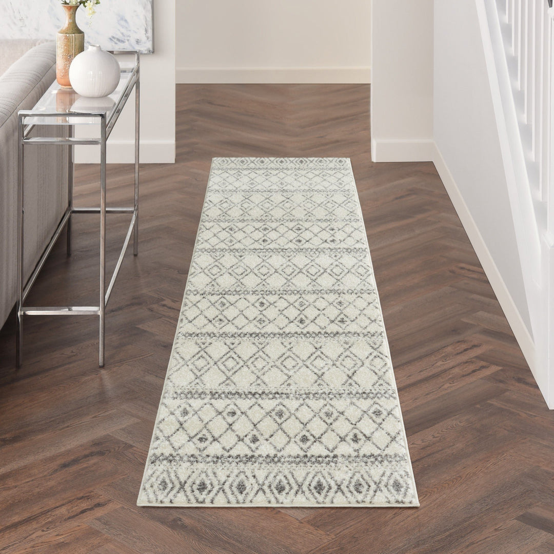 10 Gray Geometric Berber Power Loom Runner Rug Image 7